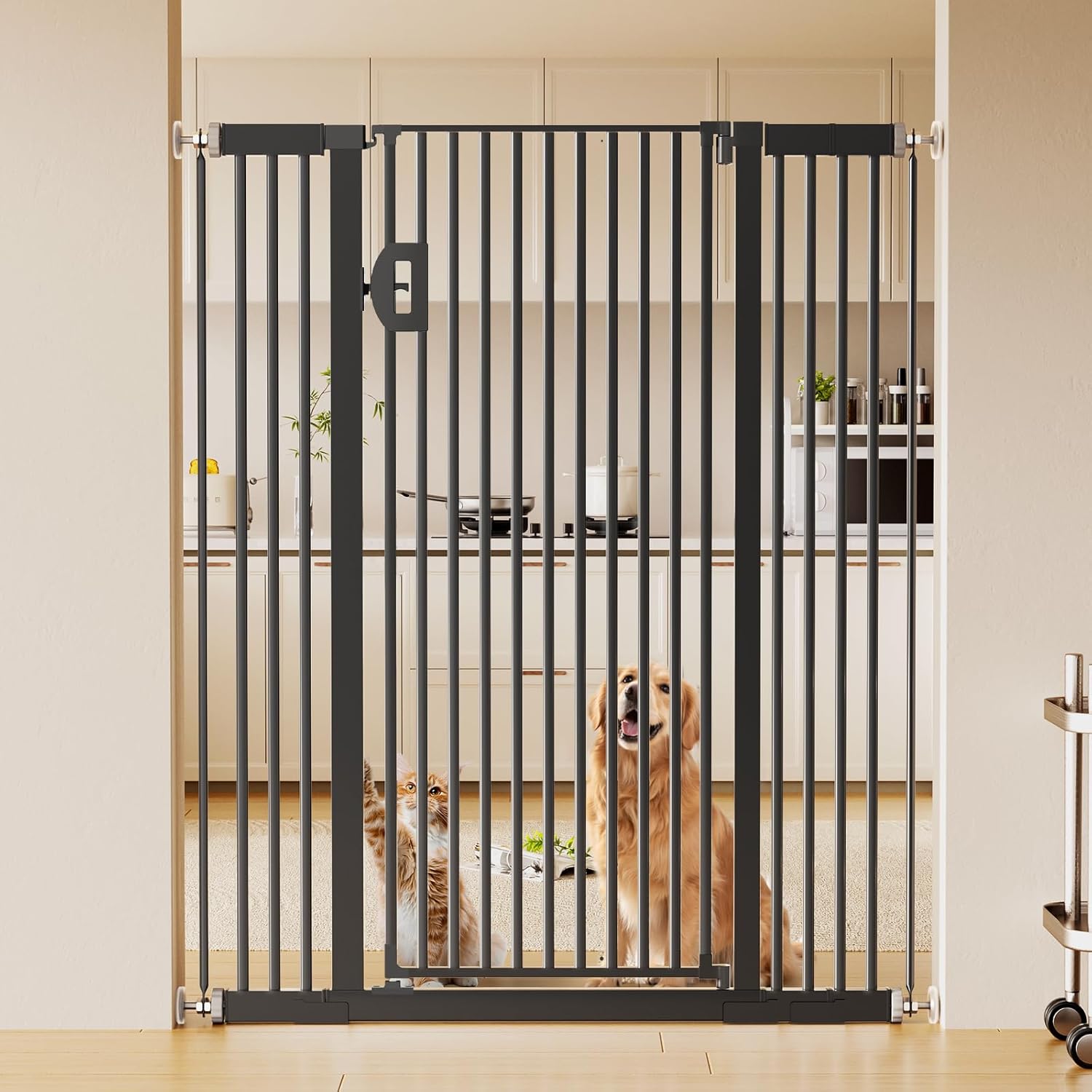 Fldofaves Extra Tall Pet Gate, 57" Cat Gate for Doorway, Pressure Mounted Auto Close Dog Gate, Ultra Narrow Bar Spacing No Drill Gate for Stairs, Doorways, Hallways, Fits 29.5"-43" Openings
