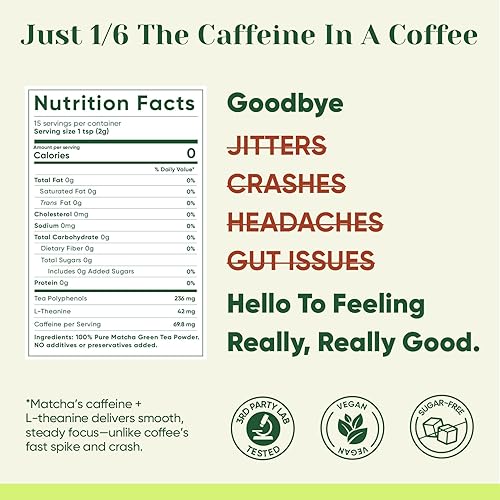 Miniatura 3 de Venture Pal Polvo matcha de grado ceremonial premium, polvo de té verde puro de primera cosecha, 100% vegano, sin gluten, sin aditivos, grado