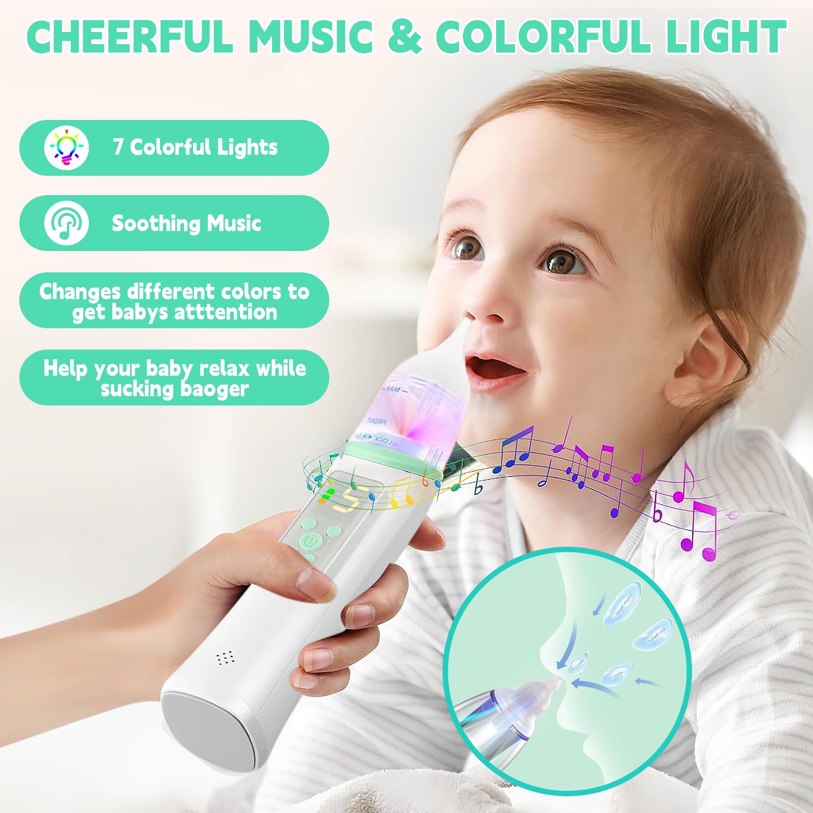 Aspiratore Nasale Elettrico Per Neonati - 3 Punte Silicone, Luci E Musica, Ricaricabile USB-C - Foto 12