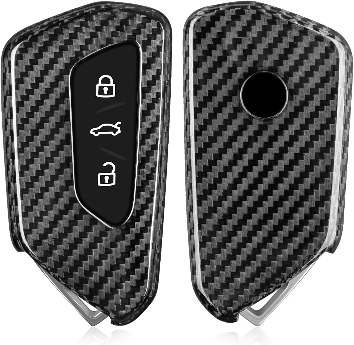 T-carbon Key Fob Cover Fits VW Mk8 Golf 8 R Polo Tiguan ID3 ID4 2020-2025;Carbon Fiber Key Shell Fits Skoda Octavia Kodiaq Karoq;Compatible with Seat Cupra Ateca Leon 2024 Smart Remote Accessories