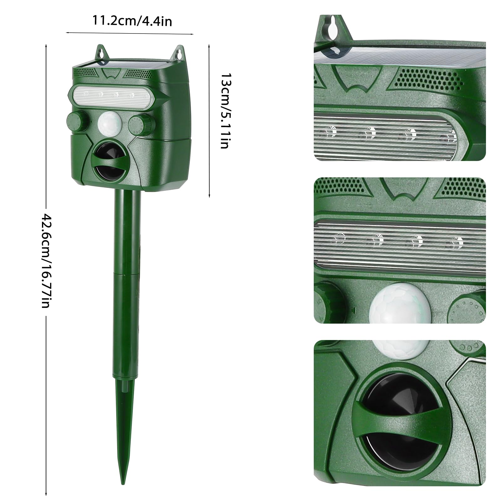 Repelente de gatos ultrasónico, repelente solar impermeable de animales al aire libre con sensor de movimiento y flash, 5 modos de repelente ultrasónico para gatos para jardín, patio, campo,