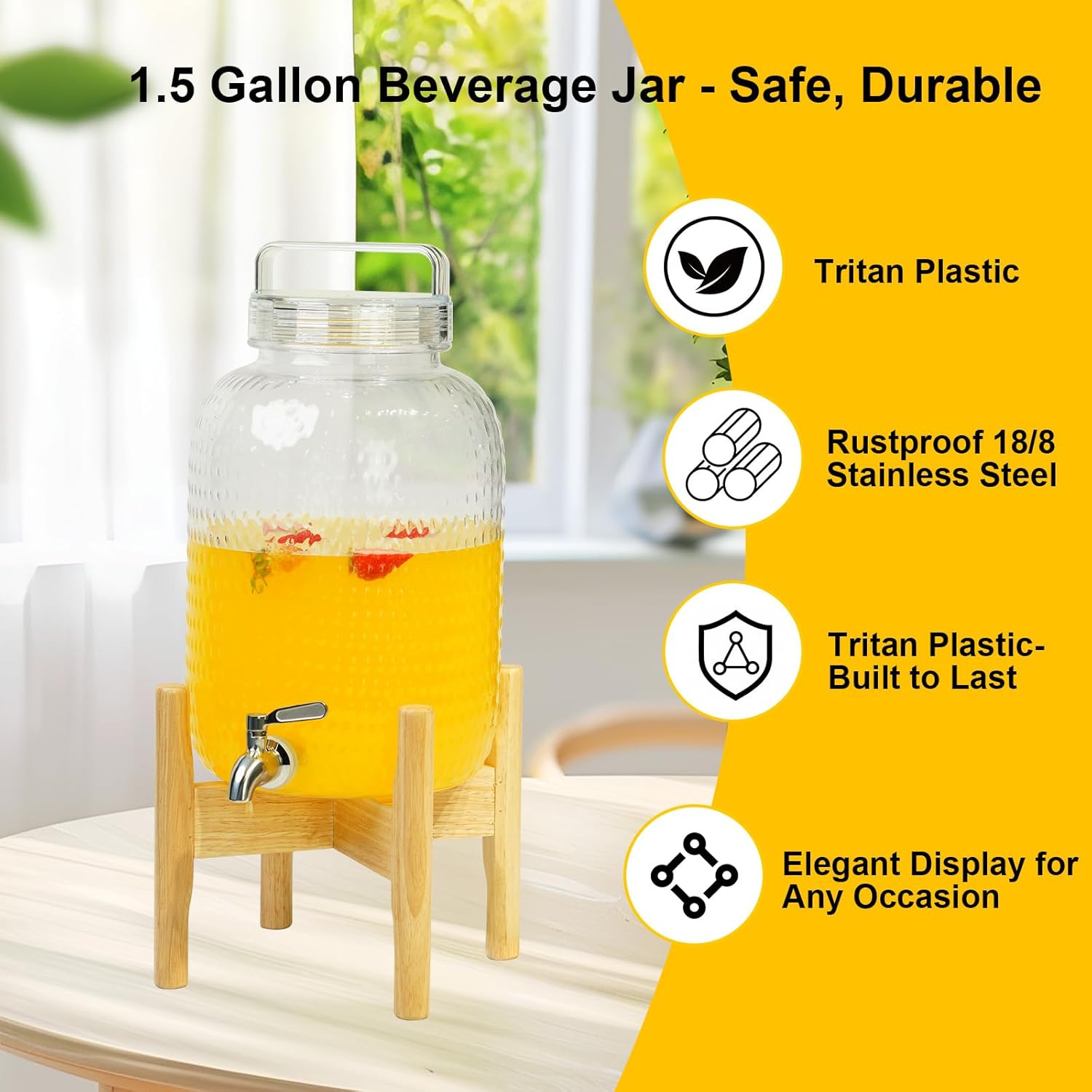 1.5 Gallon Shatterproof Tritan Drinks Dispensers for Parties, Plastic Beverage Dispensers with Stainless Steel Spigot, Unbreakable Juice Dispensers for Wedding, Picnic, BBQ