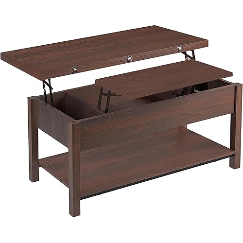 FABATO Lift Top Coffee Table, 4-in-1 Multi-Function Convertible Coffee Table with Storage, Coffee Table Converts to Dining Table for Living Room Reception Room Office, (Espresso)