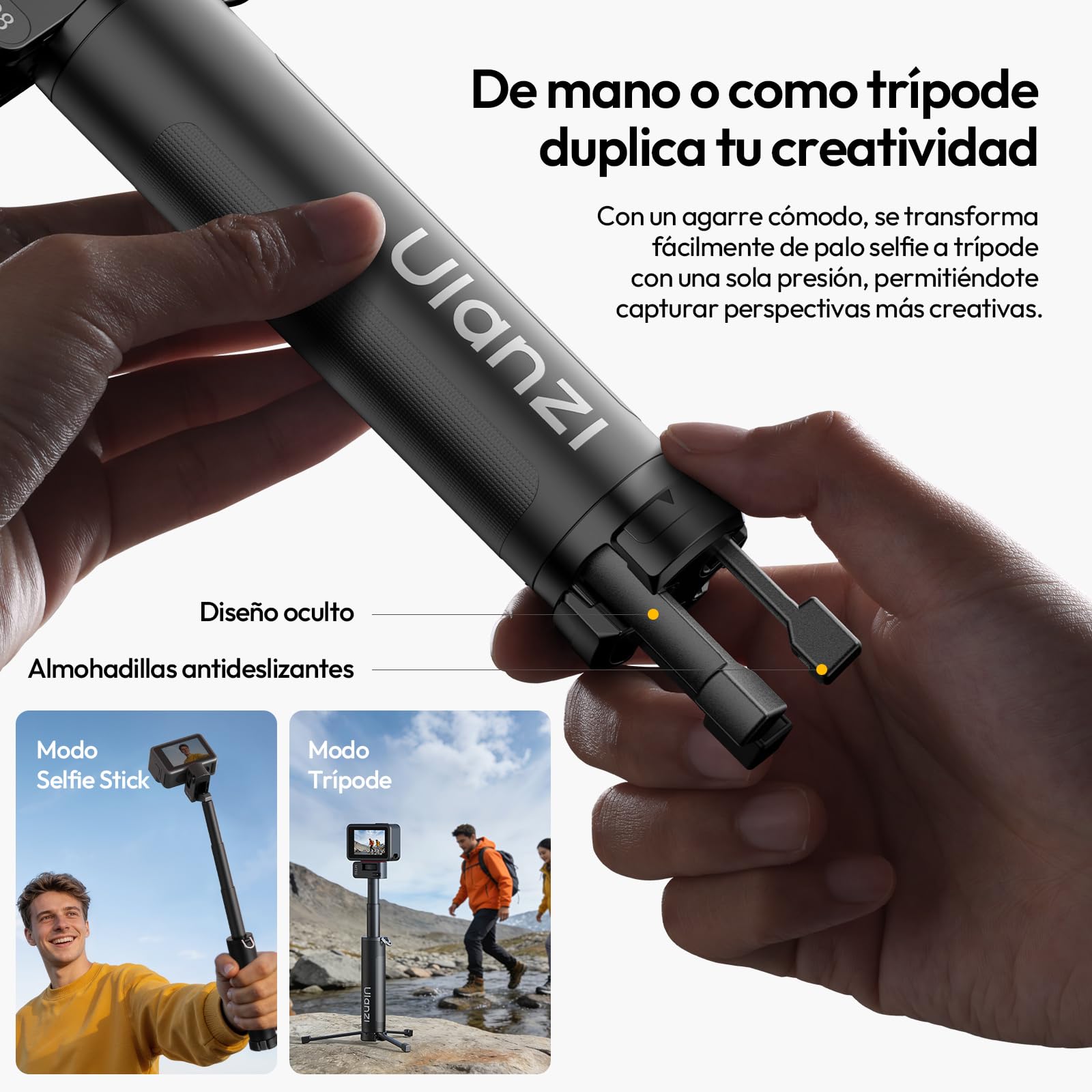 Ulanzi MT98 Trípode para Cámara de Acción, Palo Selfie Invisible Compatible con Insta360 X4/X5/X3/Ace Pro/One X2, dji Osmo Pocket 3/Pocket 4, con Interfaz 1/4" y Mecanismo Automático Emergente