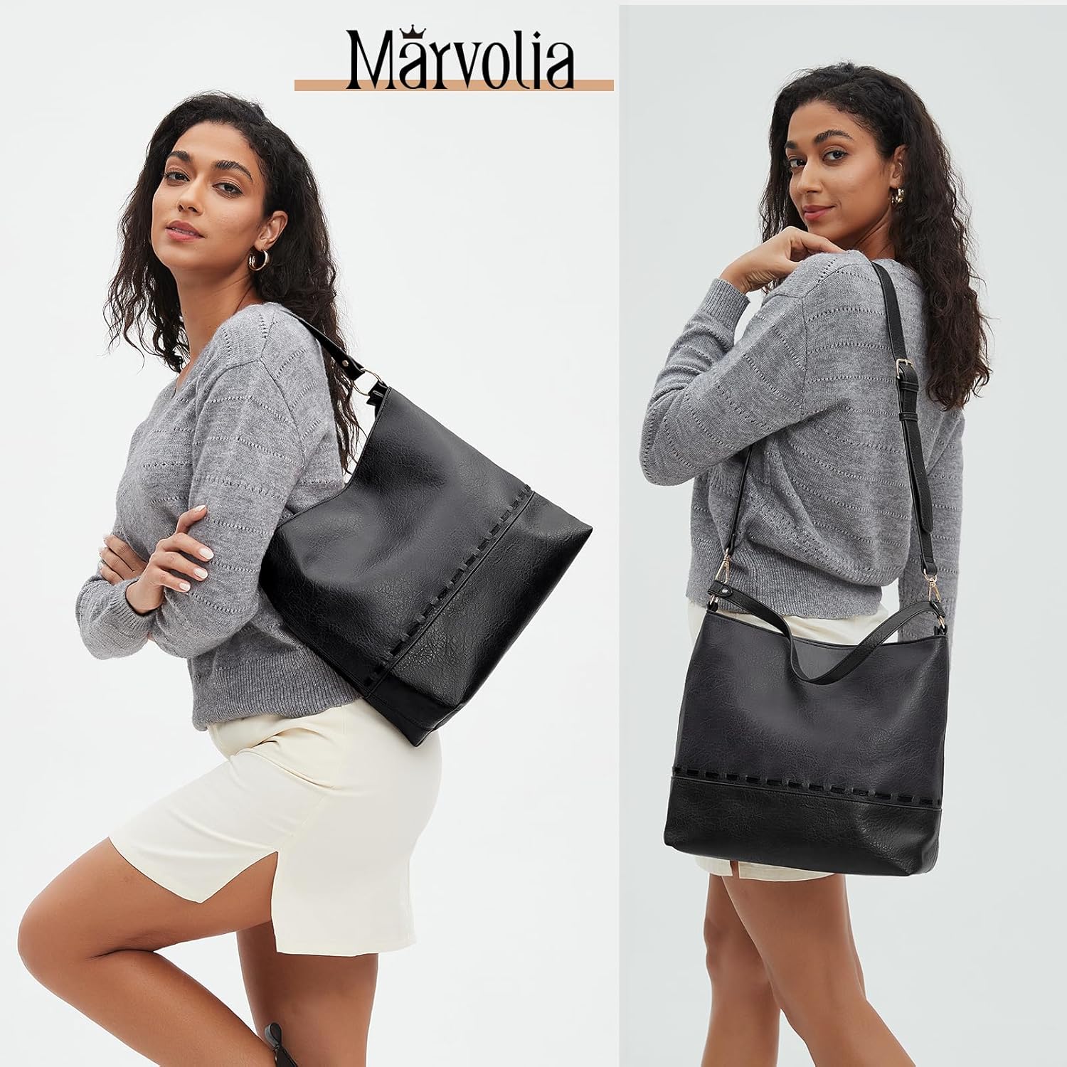 Marvolia Hobo Bags for Women Vegan Leather Shoulder Purses and Handbags Top Handle Handbags with Adjustable Shoulder Strap - Image 2