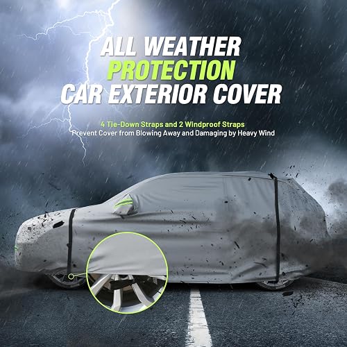 Favoto Telo Copriauto Felpato Invernale Impermeabile Telo per Auto da Esterno per Compact SUV, Realizzato in PEVA con Zip Laterale, Anti Acqua Polvere Neve Sole Freddo, 460x185x160cm - 3
