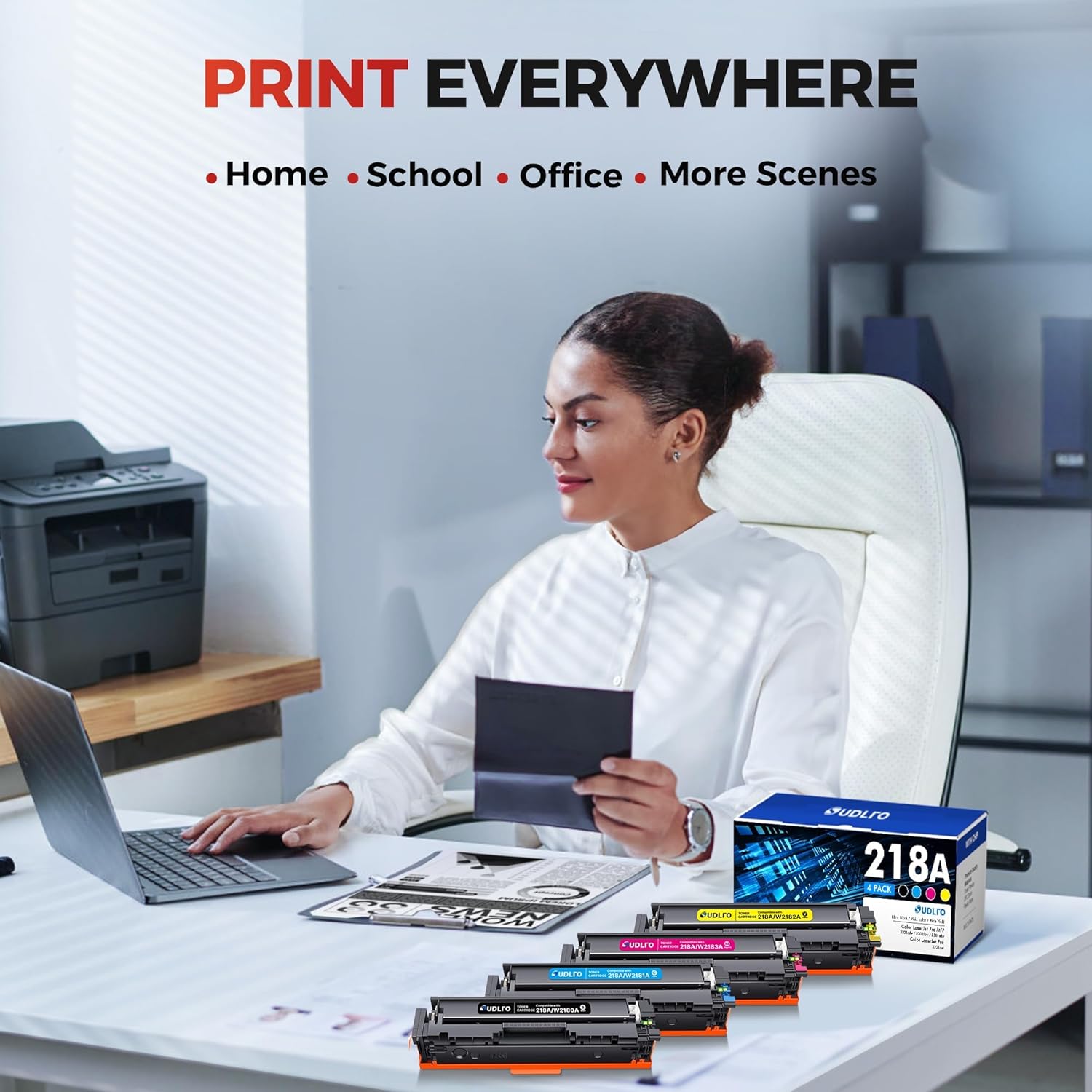 Compatible HP 218A Toner Cartridges 4 Pack 3301fdw 3301 218 Toner Work for HP 218A 218X Color LaserJet Pro MFP 3301cdw 3201dw 3301sdw Printer Ink | for HP218A W2180A W2180X 218A Toner with Chip