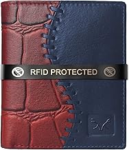AL FASCINO Maroon & Blue Leather Men's RFID Wallet (AFWM00024MRBLU)