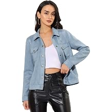 Allegra K Women's Faux Suede Jacket Turn-Down Collar Long Sleeve Shacket