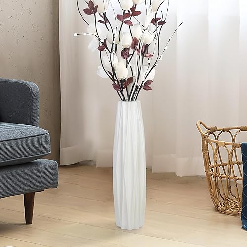 Miniatura 3 de Jarrón de cerámica blanca de 17.7 pulgadas de alto, jarrones grandes para oficina, granja, sala de estar, decoración moderna del hogar, diseño
