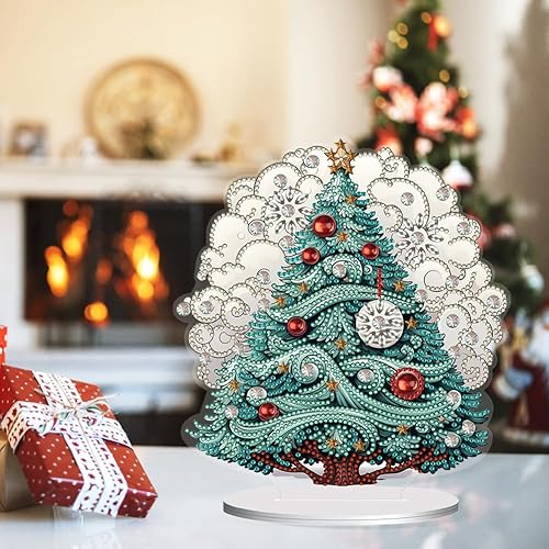 Miniatura 6 de Orgone Pintura de diamantes para árbol de Navidad, kit de adornos de escritorio para adultos, arte con diamantes pintura acrílica por números,