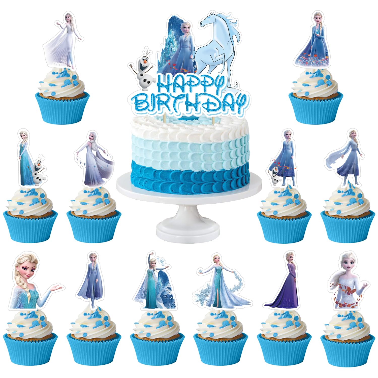 UdacA 49 Pieces Princess Cupcake Toppers, Frozen Cake Toppers, Elsa Cartoon Cake Toppers for Children's Birthday Party