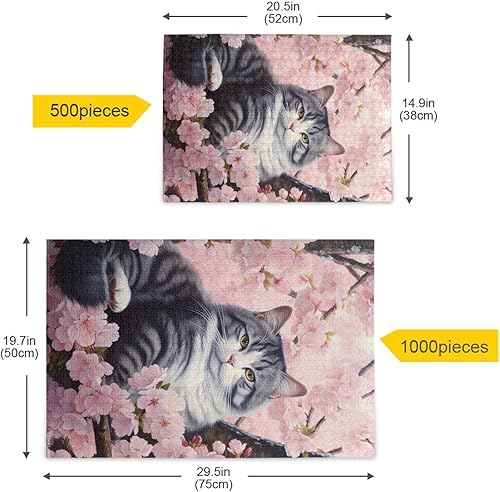 Miniatura 5 de Cherry Blossoms Cat Jigsaw Puzzles 500 Pieces for Adults,Learning Educational Puzzles,Difficult and Challenge Families Toys with Mesh Storage Bag