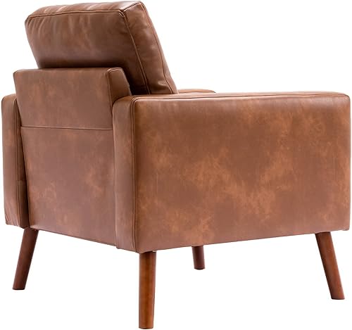 Miniatura 15 de Silla con brazo decorativo de poliuretano con respaldo copetudo, cómodo sofá individual tapizado de piel sintética, silla auxiliar moderna de