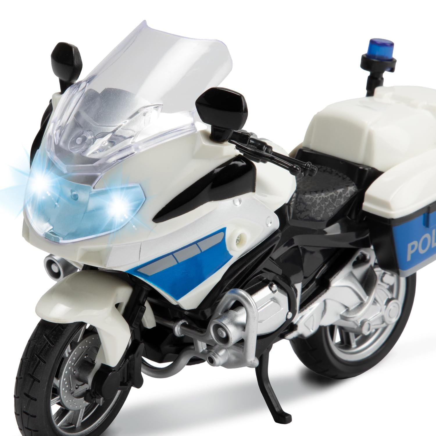 Toi-Toys 29654B Moto de Police 1:20 avec lumière et Son, modèle de Moto de Police, Blanc
