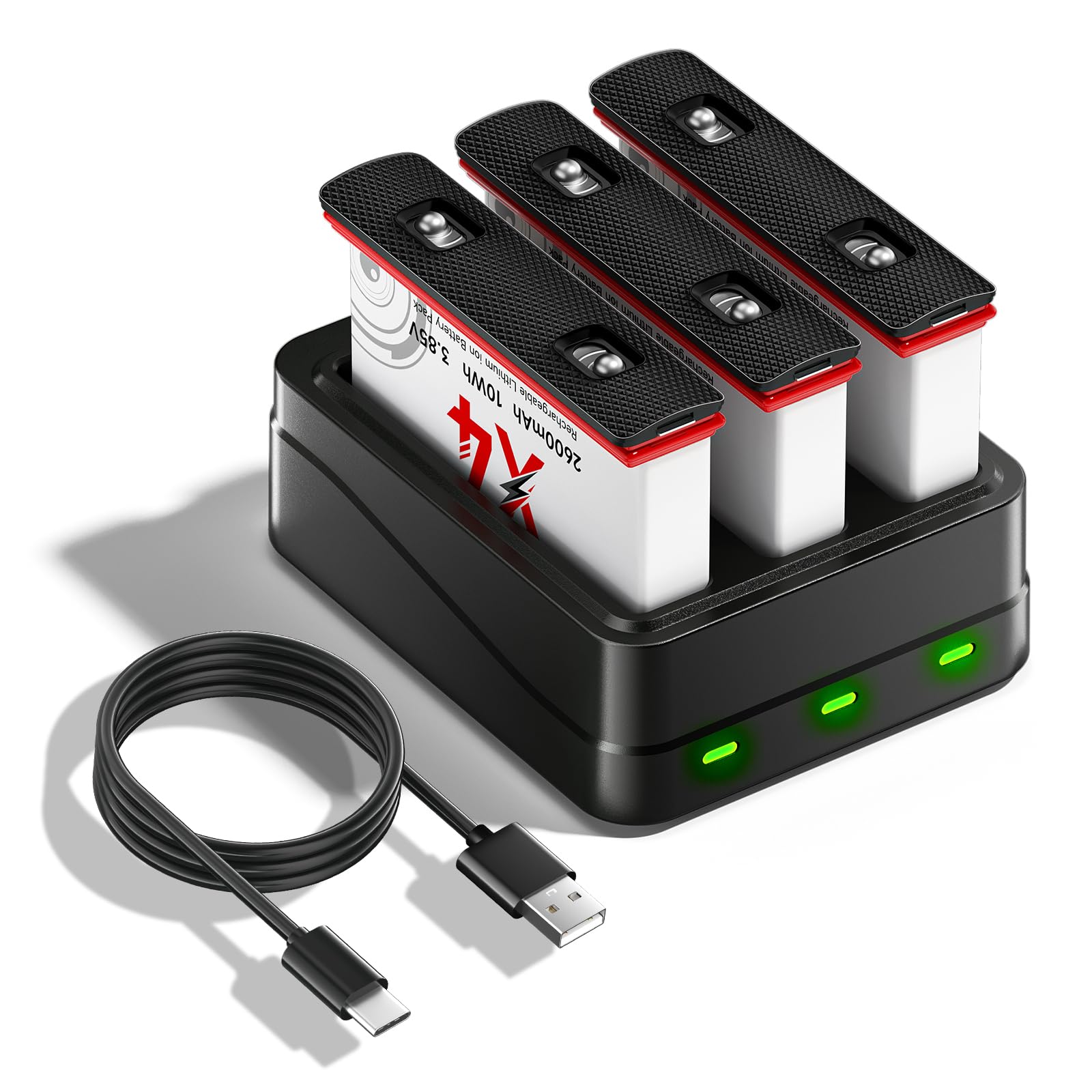 360X4 Batteria Caricabatterie Kit – 3Pcs batterie 2600mAh da 360 X4 e 3 canali LED X4 caricabatterie tipo C per fotocamera 360 One X4