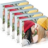 ILYXY 5-Pack 4x4 Acrylic Picture Frames, 20mm Thick Frameless Double-Sided Magnetic Display Stands for Desktop Memories