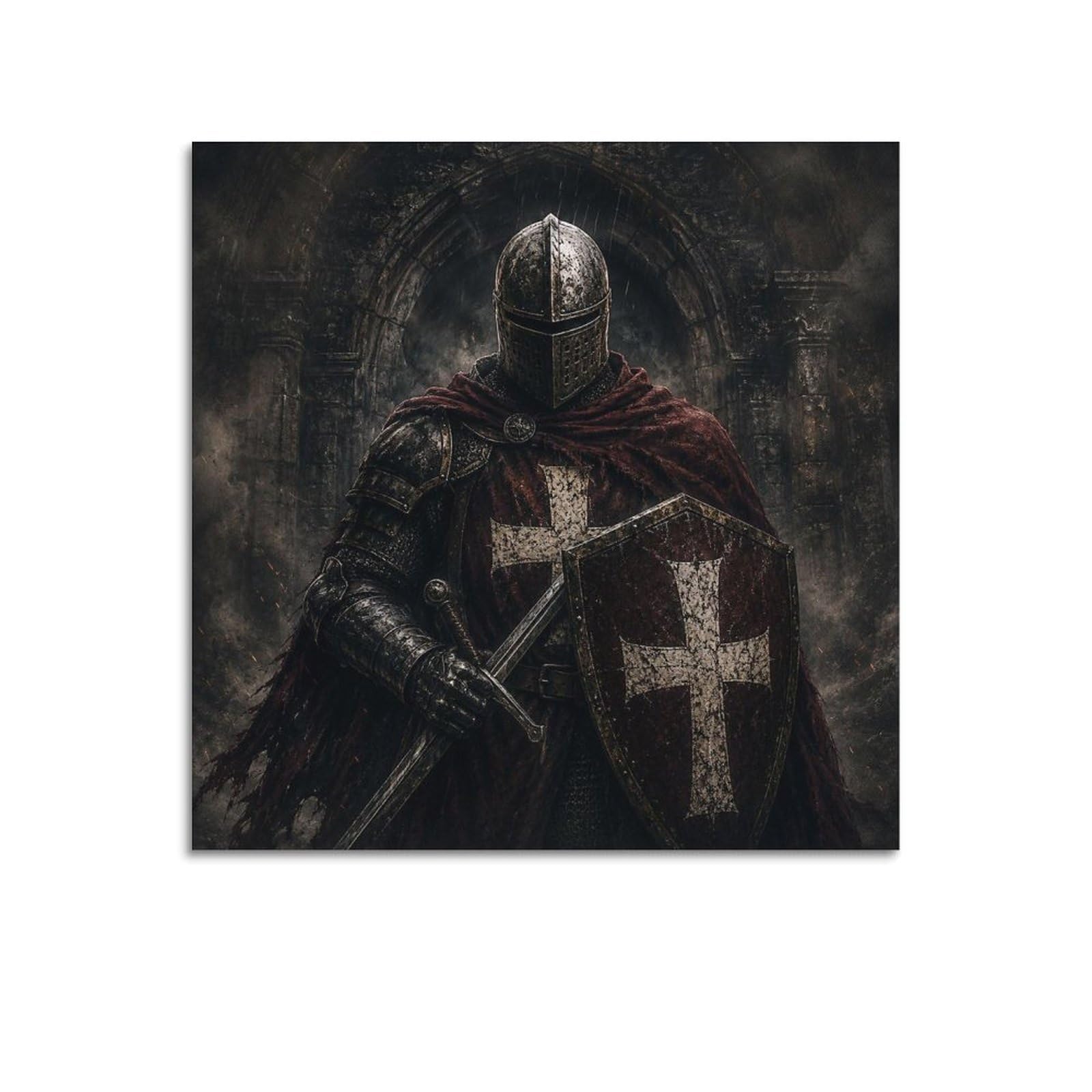 XKUGA Gothic Cloak Teutonic Knight Fortress Arch Armor Poster Modern Decorative Canvas Prints - Ideal Wall Art for Family, Man Cave, Game Room, Boys & Girls Bedroom 24x24inch(60x60cm)
