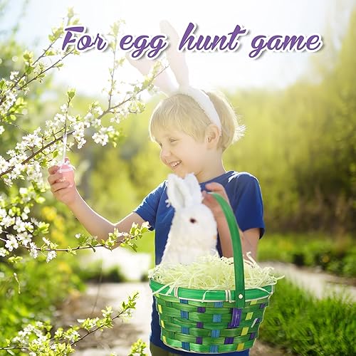 Miniatura 7 de 12 cestas de bambú de Pascua con asa y hierba de papel de rafia de 16.93 oz, cesta de Pascua tejida a mano para caza de huevos, picnic y recuerdos