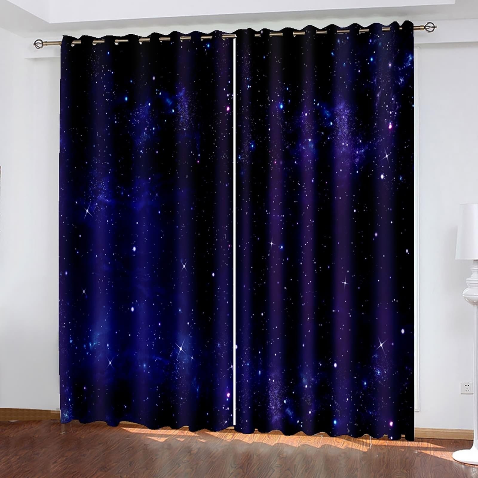 Wycian Küchengardinen Vorhang Blau Dunkel 2 Er Polyester Sternenhimmel H214 X B86Cm für Schlafzimmer