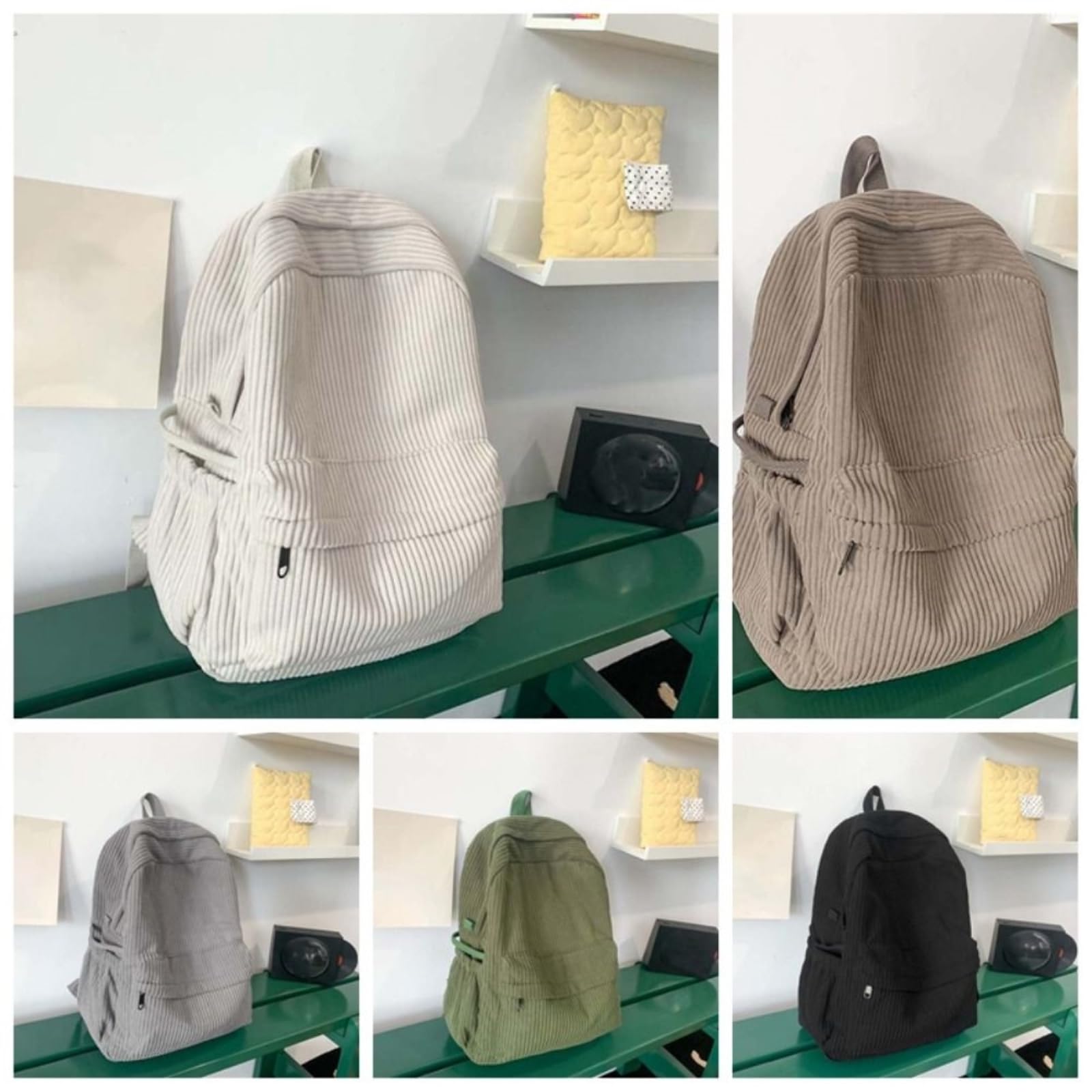 WANGSHUO Bolsa Mochila Casual De Color Sólido Corduroy Ligera Gran Capacidad Elegante para Viajes Escolares Uso Diario Al Aire Libre