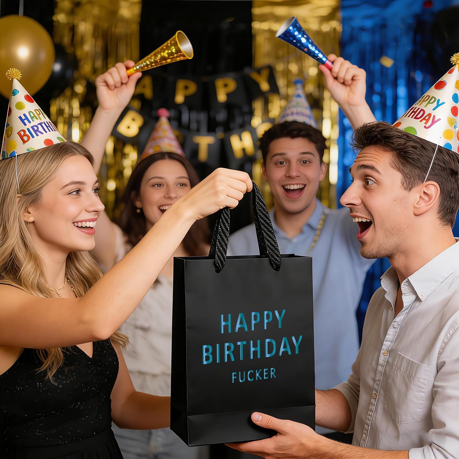 WRAPAHOLIC 13" Large Funny Birthday Gift Bag with Tissue Paper - Happy Birthday Fucker Design Paper Bags Perfect for Friend's Bday Party image 5