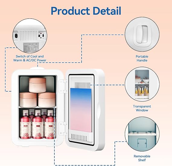 8 Liter Mini Fridge with Window, AC/DC Skincare Refrigerator [Energy Class F]