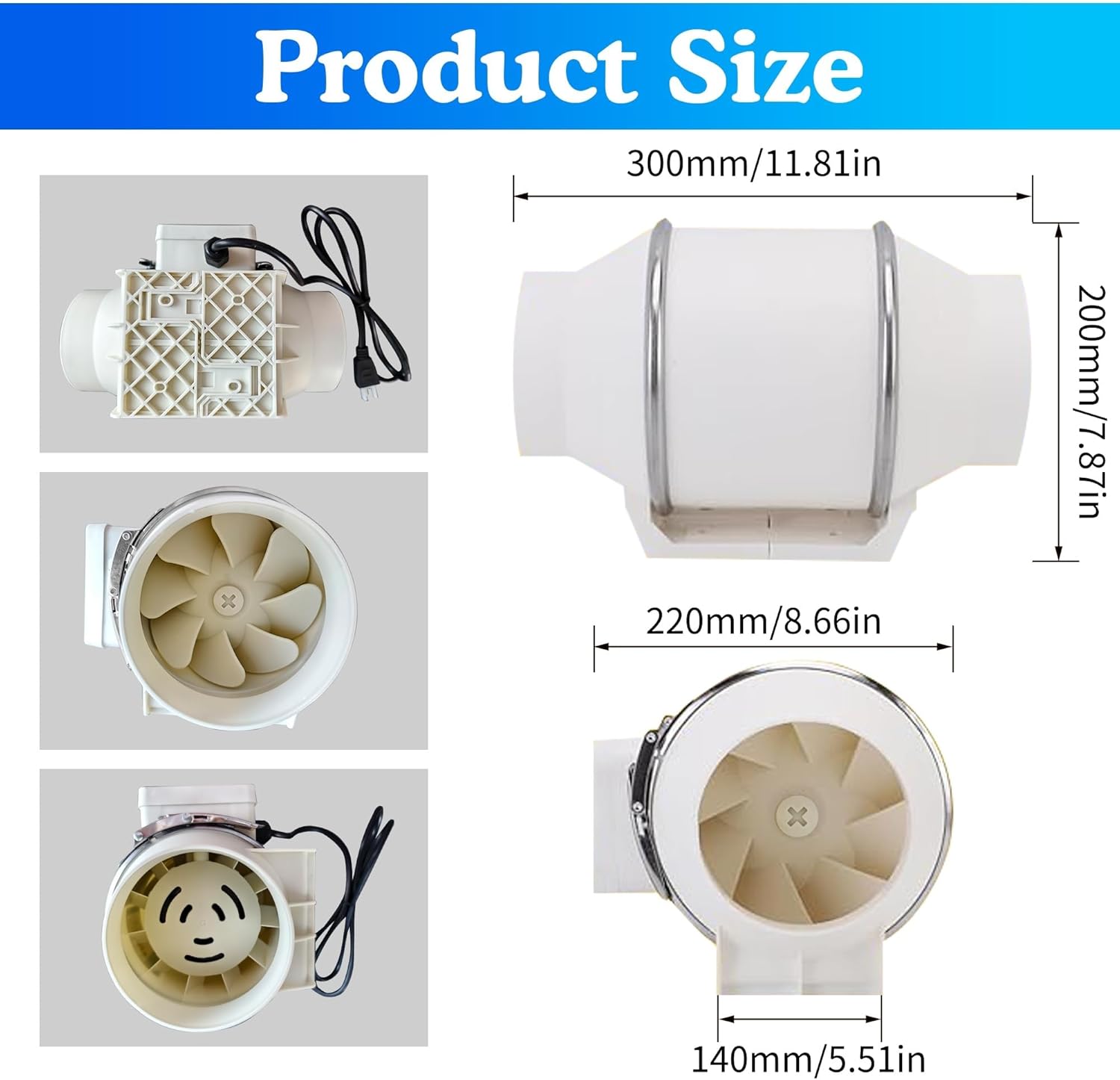 6 Inch Inline Duct Fan With Switch,High CFM Vent Fan Booster,Low Energy Ventilation Exhaust Fan, Low Noise for 3d Printer Enclosure,Bathrooms,Grow Tent,Garages, Attic, Kitchen,White.