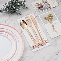 Vista 26 de BESTVIP 175 PCS Gold Dinnerware Set for 25 Guests, Plastic Dinnerware Set for Party, Wedding, Christmas, Halloween, Include: 50 Plastic Plates, 25