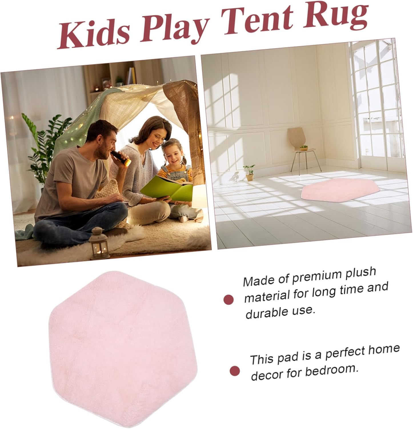 IMIKEYA Hexagon Playhouse Cushion Plush Rug Soft Floor Mat for Childrens Tent Mat Comfortable Nursery Decor