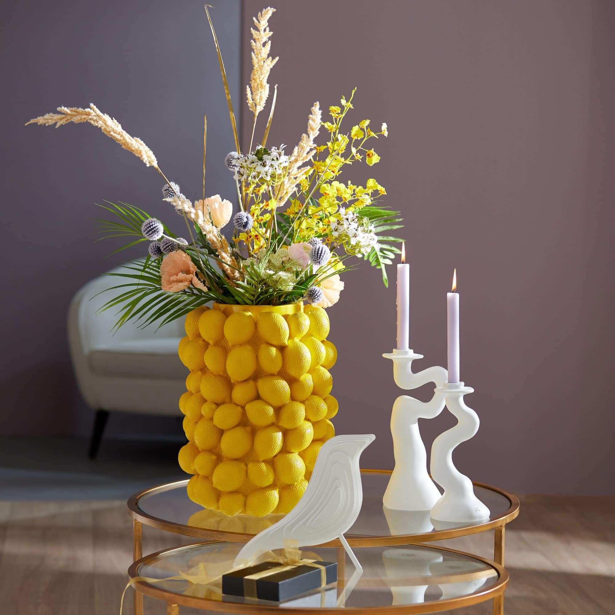 Light & Living Vaas Lemon - Geel - 31cm - Rond - Kunststof - Bloemenvaas - Woondecoratie - Moederdag - Moederdag cadeautje - Moederdag cadeau voor mama