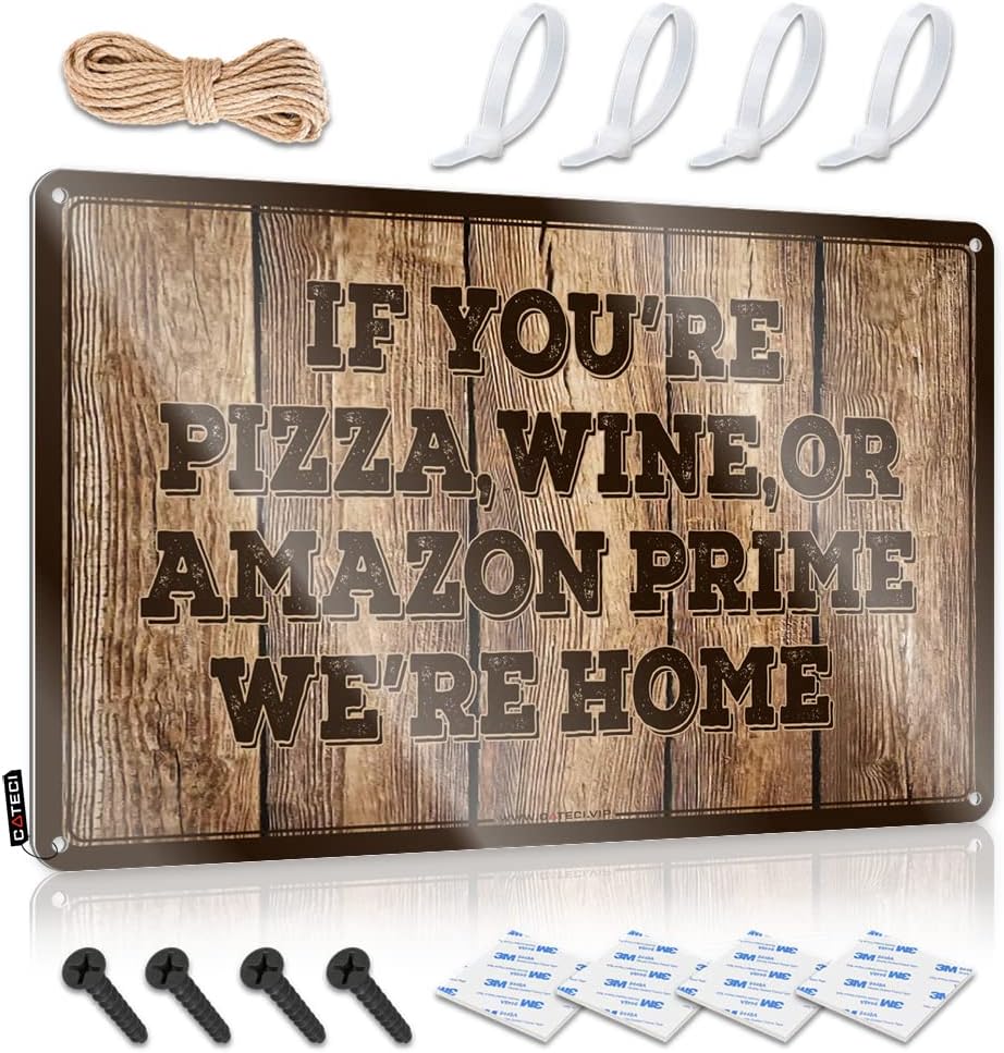 Bar Man Cave Decor If You'Re Pizza Wine We'Re Home Sign Boys Bedroom Accessories Backyard Bar Decor(20X30CM)