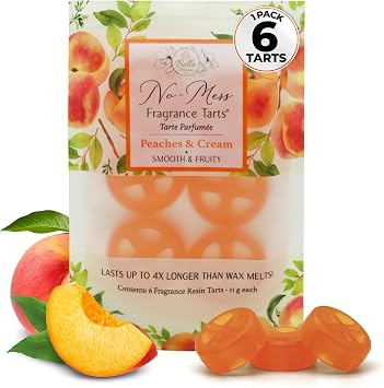 Belle Aroma No-Mess Fragrance Tarts for Wax Warmers Solid Fragrance Alternative to Wax Melts Designed Not to Melt, Heat-Activated Home Scent, Long-Lasting Aroma, 6 Mini 1 Pack Peaches and Cream