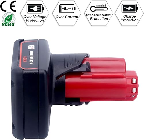 Miniatura 6 de Lasica Paquete de 2 baterías de repuesto de iones de litio M-12 de 6.0Ah compatibles con Milwaukee M-12 12V batería 48-11-2460 48-11-2412 48-11-2401