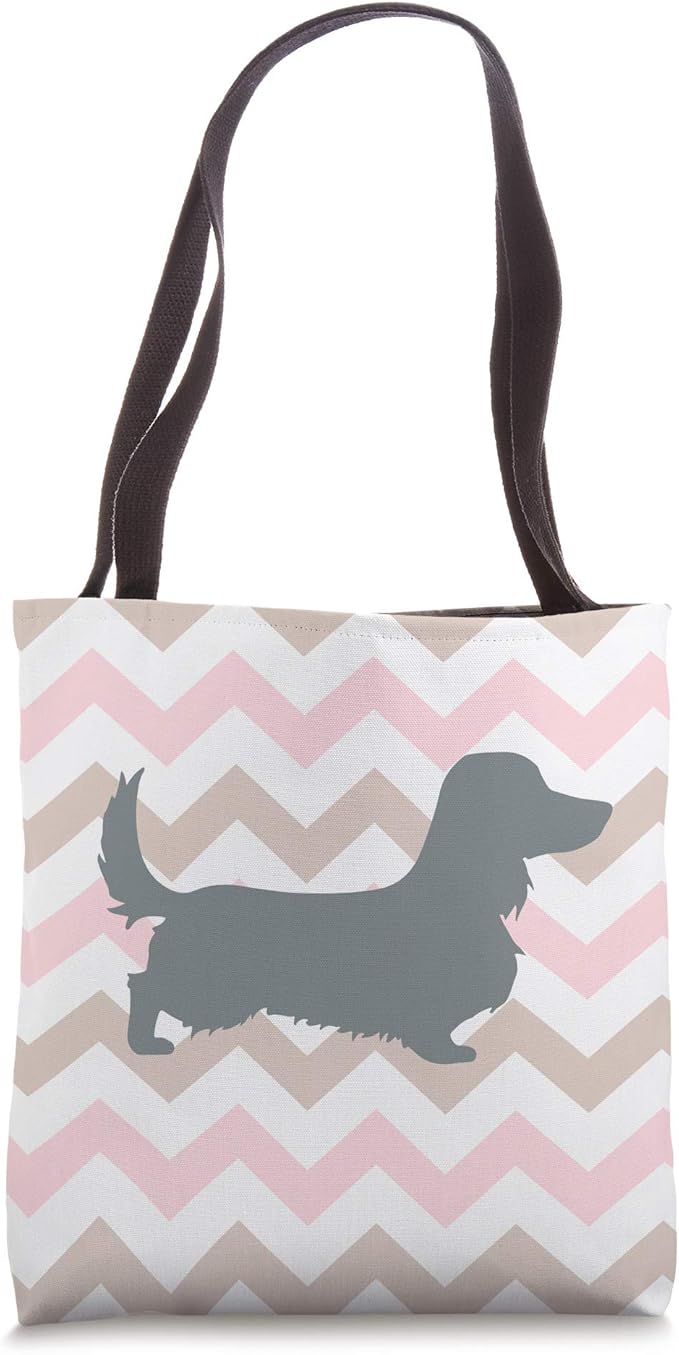 Dachshund Long Haired Dog Mom Dad Pink Wave Pet Gift Tote Bag