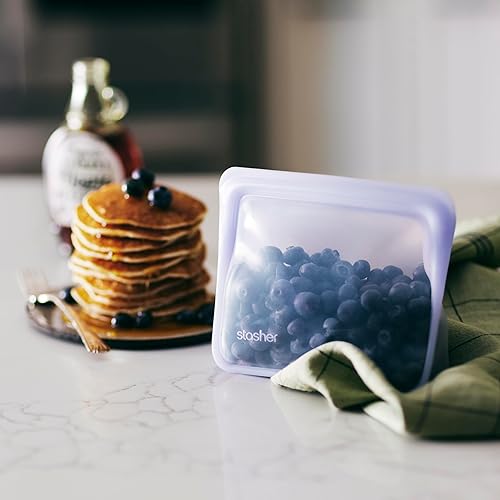 Miniatura 2 de Stasher Bolsa de almacenamiento reutilizable de silicona de platino de grado alimenticio, Aqua (mini con base), reduce el plástico de un solo uso,