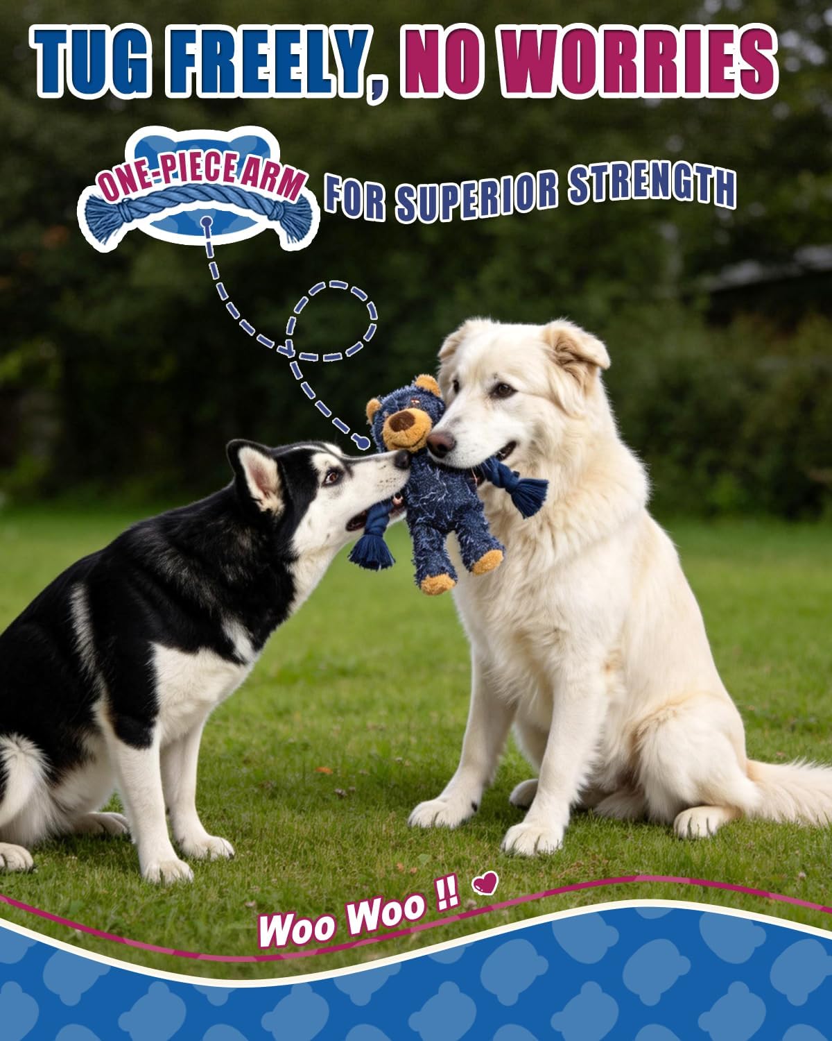 Ragged Bear Dog Toys for Aggressive Chewers, Indestructible Dog Toys with Tough Rope Core, Resistant Squeak Pet Toy for Boredom and Teething, Suitable for All Breed — view 5