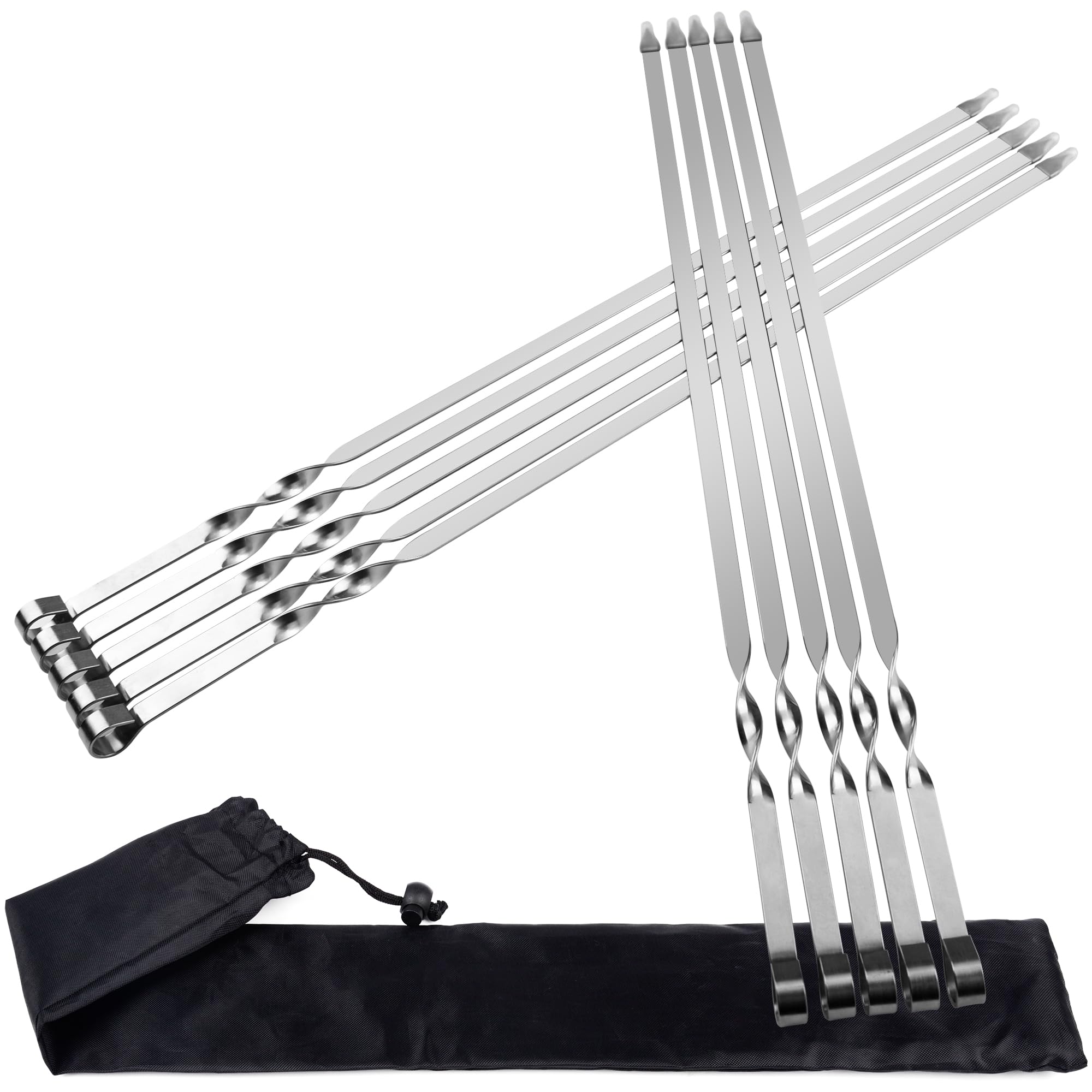 KEYIDO Lot de 10 brochettes à kebab en acier inoxydable de 55 cm, extra longues et plates pour barbecue, brochettes réutilisables avec sac de rangement portable (55,1 cm)