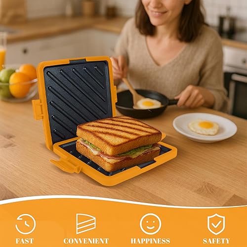 Miniatura 6 de Sandwichera para microondas, sandwich Toastie para microondas, prensa 3 en 1 con diseño apto para lavavajillas, no necesita electricidad, cocción