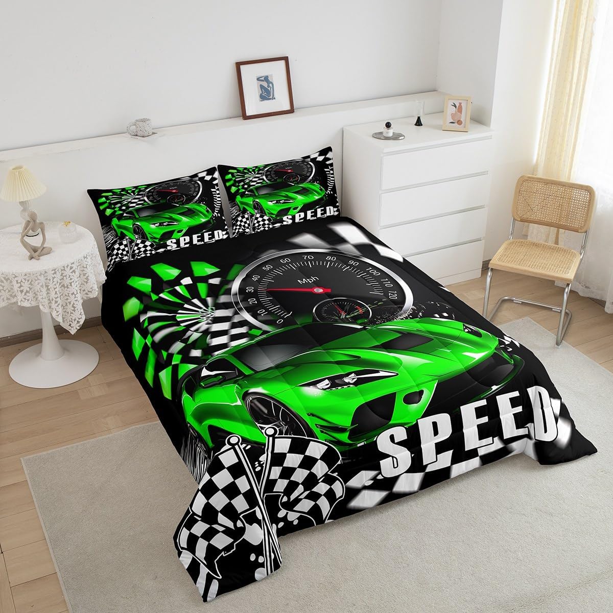 Feelyou Twin Size Race Car Duvet Quilt Boys Girls Speed Sports Car Bedding Set for Kids Racing Comforter Set Extreme Sports Room Decor Bedclothes Breathable Soft Lightweight Microfiber