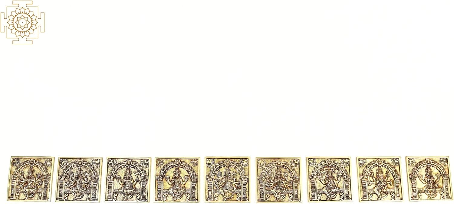Exotic India 6" Brass Nav Lakshmi Set Tiles - Brass
