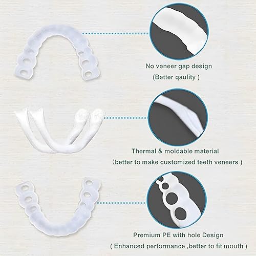 Miniatura 5 de Hannahcos 2 pares de dientes falsos, carillas ajustables para mujeres y hombres, carillas dentales para restauración temporal de dientes, naturaleza