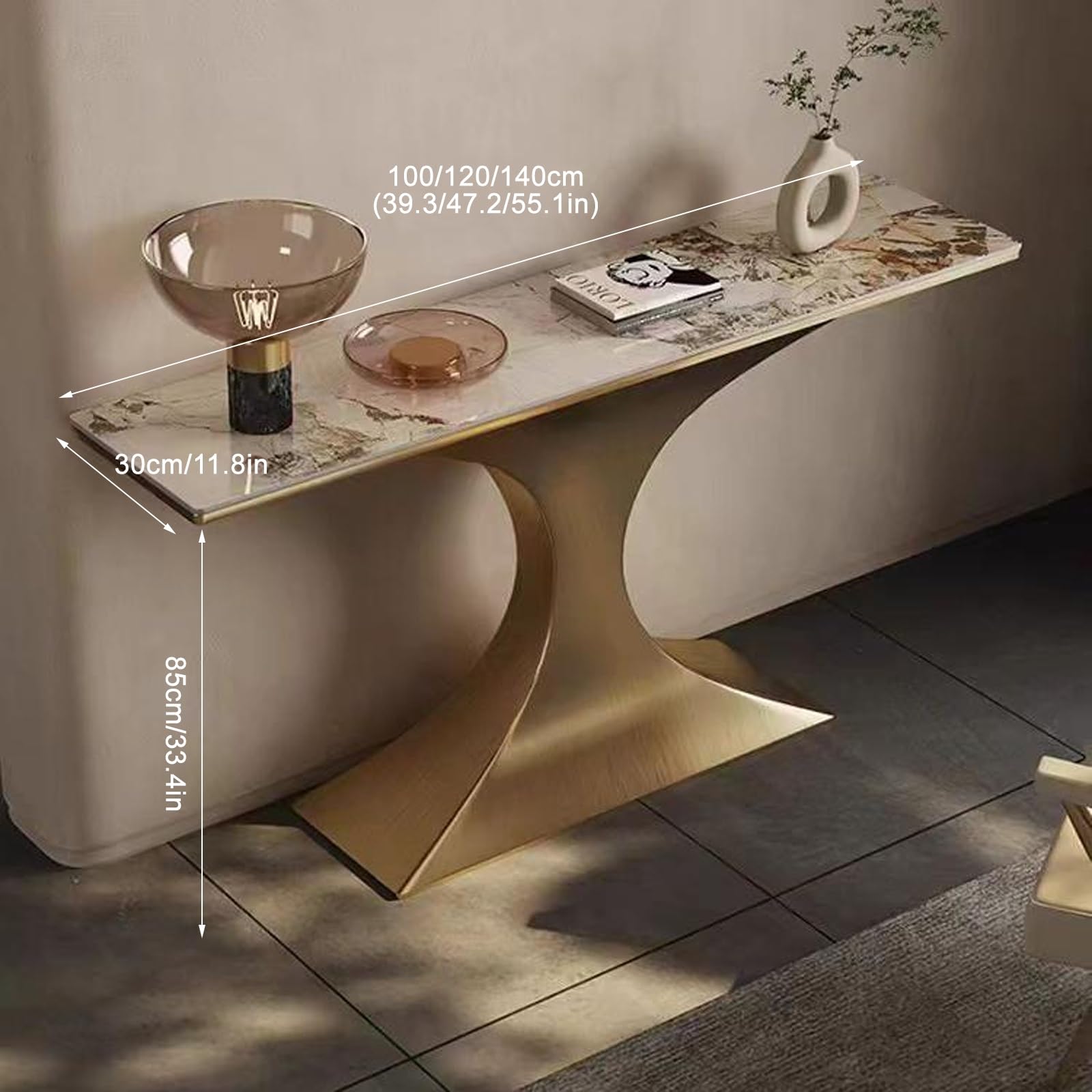 Consolle con Piano in Marmo Stretta, Tavolo Consolle Ingresso Moderna, Piccola Dietro Un Divano Moderno Ideale per Corridoi(Black,120cm/47.2in)