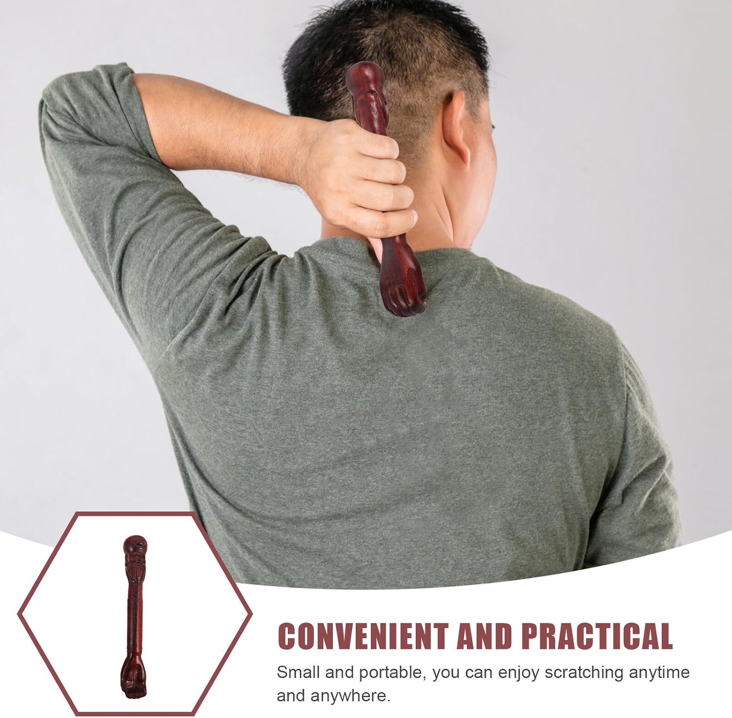 Ergonomic Wood Back Scratcher and Massager for Seniors Dual-Function Itching Relief Tool with Comfortable Grip Portable Household Back Massager for Muscle Tension Alleviation