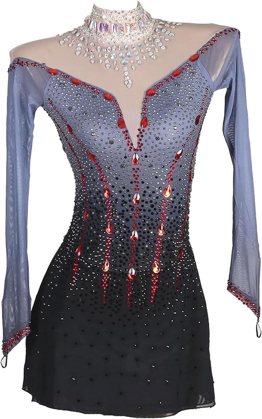 Figure Skating Performance Dress for Girls Women Skating Wear Long Sleeve