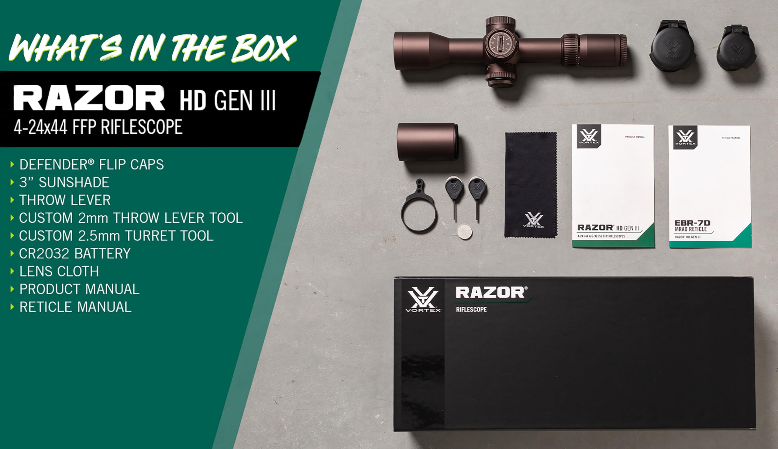 Luneta celownicza VORTEX RAZOR III HD 4-24x44 FFP | 34 mm, AO, EBR-7D, MRAD