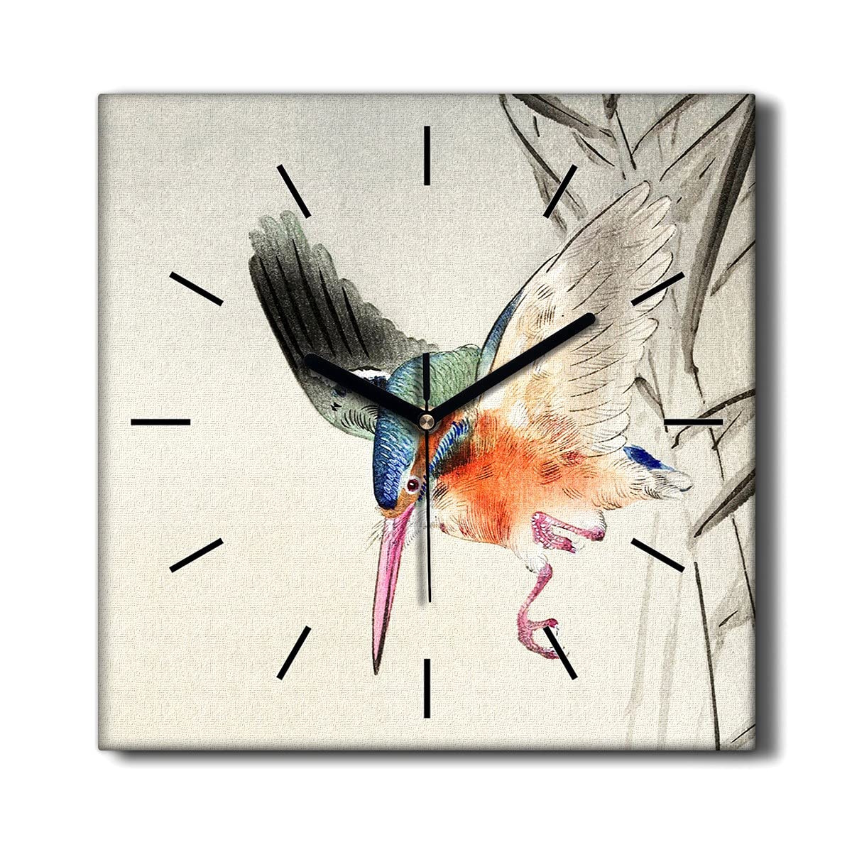 Horloge sur Toile 30x30cm Animaux Oiseaux de salon silencieuse de style japonais Koson