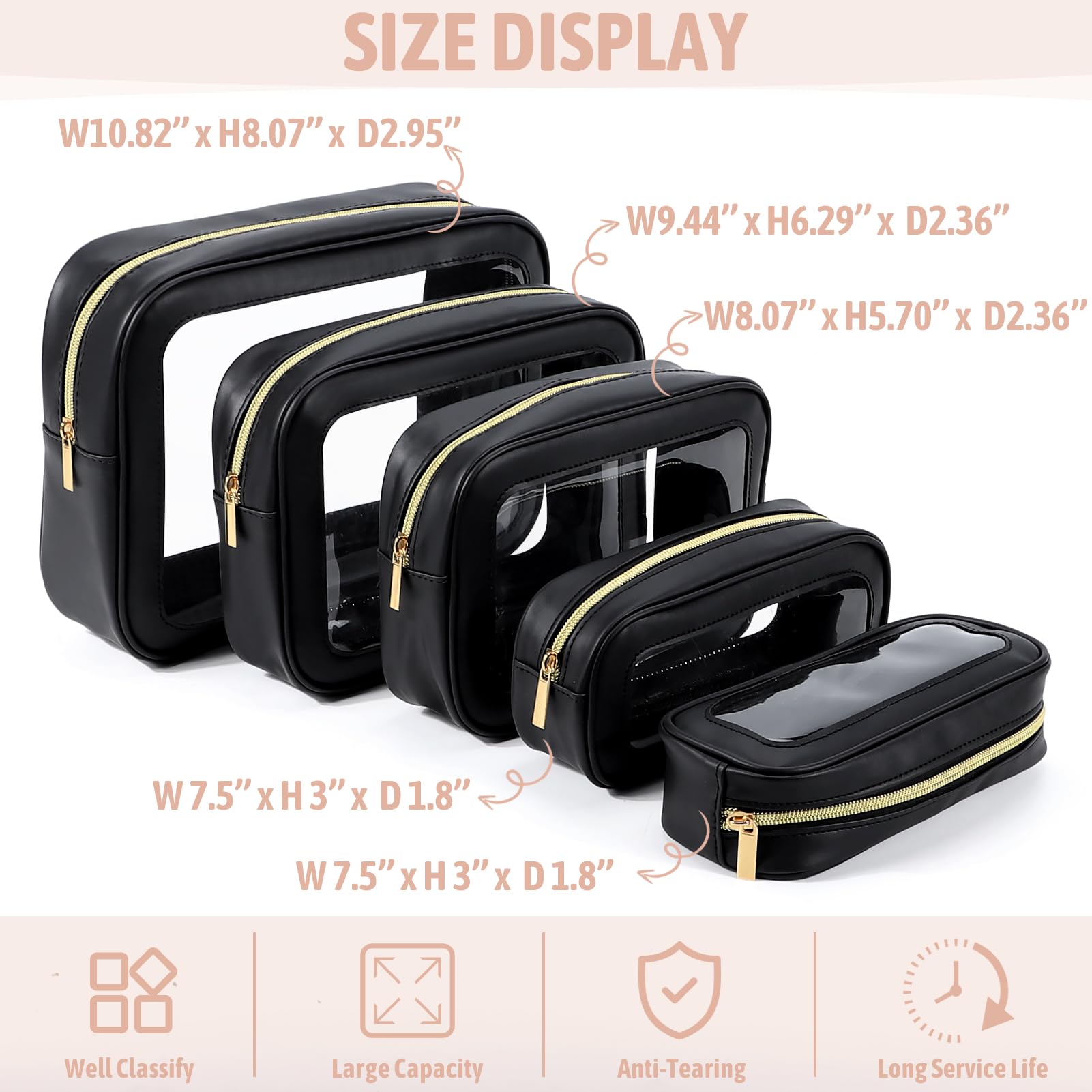 Wickeltaschen-Organizer-Set, TSA-geprüft, Kulturbeutel, transparent, wasserdicht, TPU-Make-up-Tasche, Reise-Organizer-Taschen für Damen und Kinder, 5-teilig
