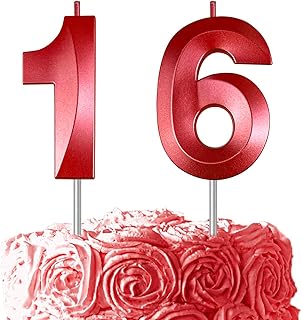 Red Number 16 Candles, 3D Diamond 2.76 Inch Cake Topper Birthday Candles for Wedding Anniversary Cake Decorations, Happy Birthday Party Decorations