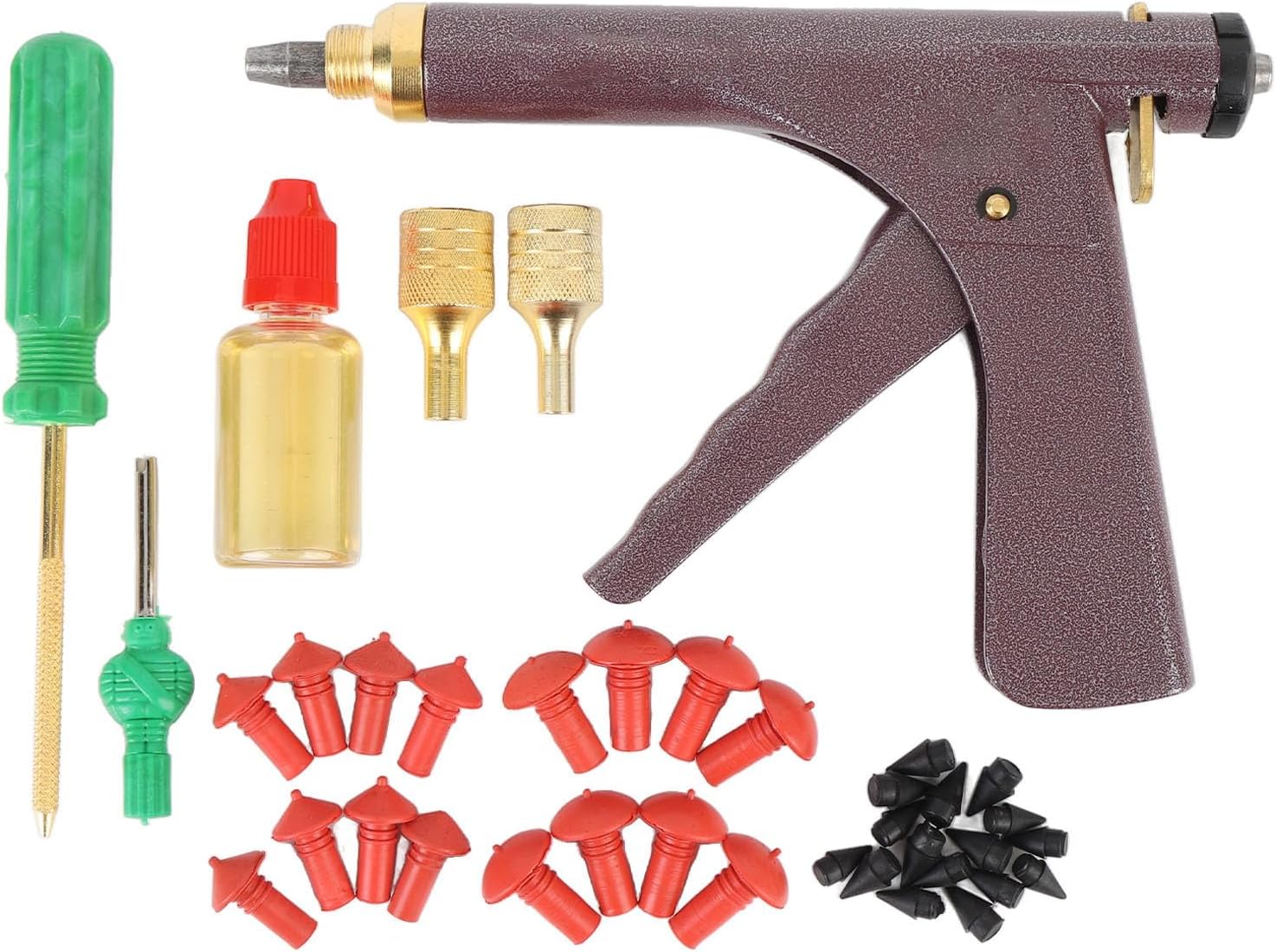 Car, Motorcycle, ATV Tubeless Tire Repair Kit with 32 Rubber Plugs, Trigger Style Handle for Easy Repairs, Spring Loaded Device for Secure Sealing, Pro Plugs, Ideal for All